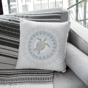  Dusty Blue Turtle And Mandala Throw Pillow