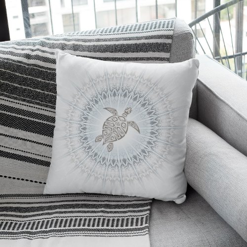  Dusty Blue Turtle And Mandala Throw Pillow