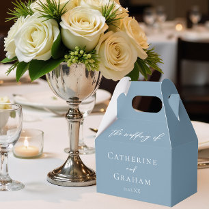 Dusty Blue Typography Coastal Wedding Favor Boxes