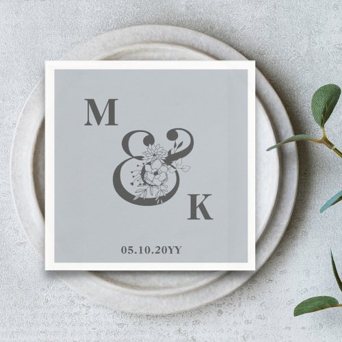 Dusty Blue Typography Couple Monogram Wedding  Napkins