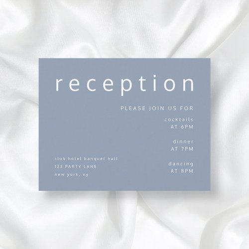 Dusty Blue Typography Elegant Wedding Reception Enclosure Card