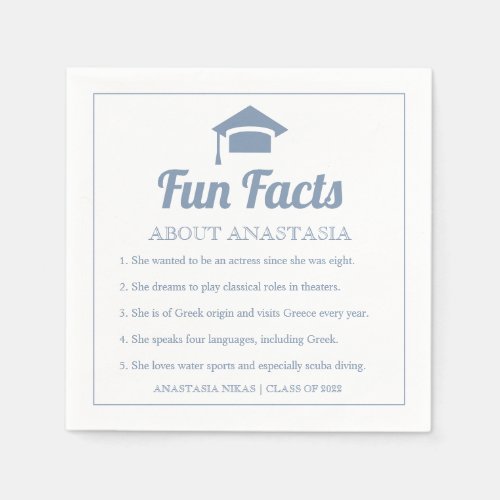 Dusty blue typography Fun Facts graduation cap Napkins