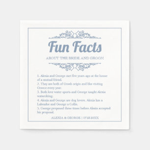Dusty blue typography Fun Facts vintage wedding Napkins