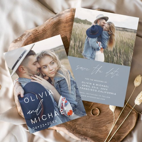 Dusty Blue Typography Save the Date Photo 