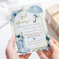 Dusty Blue Umbrella April Showers Baby Shower