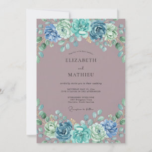 Dusty Blue Verdant Blossom Wedding Invitation