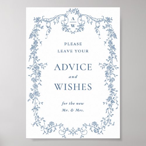 Dusty Blue Victorian Advice & Wishes Wedding Sign