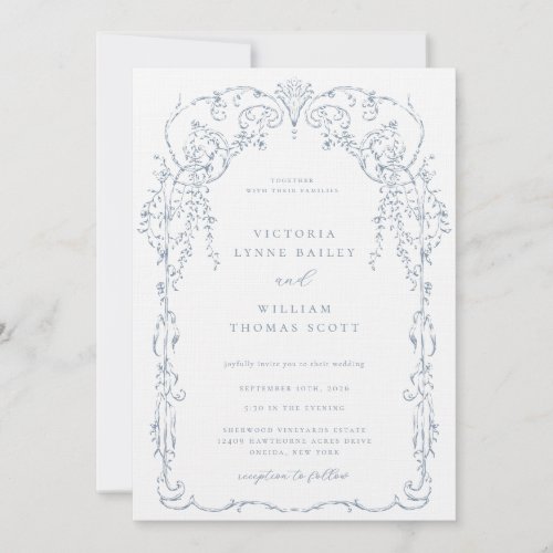 Dusty Blue Victorian Frame Wedding Invitation