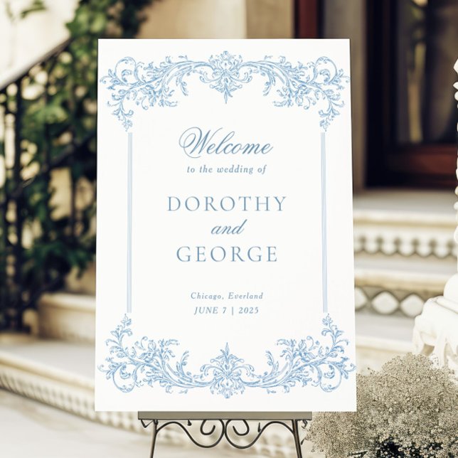 Dusty Blue Victorian Frame Wedding Welcome Sign (Creator Uploaded)
