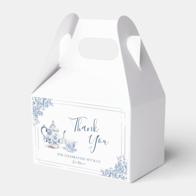 Dusty Blue Victorian Garden Afternoon Tea Favor Boxes (Front Side)