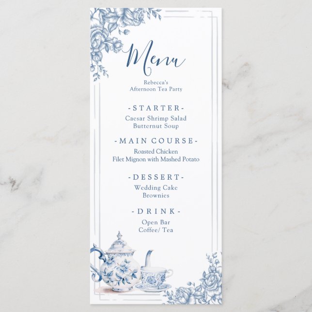 Dusty Blue Victorian Garden Afternoon Tea Menu (Front)