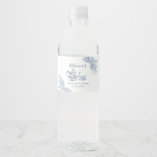 Dusty Blue Victorian Garden Afternoon Tea Water Bottle Label
