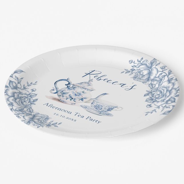 Dusty Blue Victorian Garden Bridal Shower Tea Paper Plates