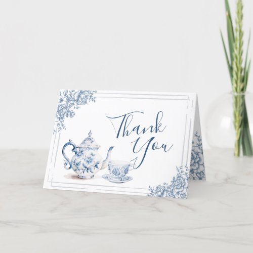 Dusty Blue Victorian Garden Bridal Shower Tea Thank You Card
