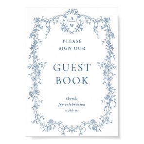 Dusty Blue Victorian Grace Guestbook Wedding Sign