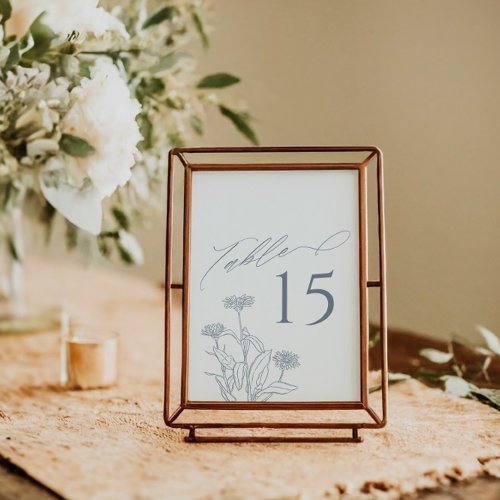 Dusty Blue Victorian Marigold Wedding Table Number