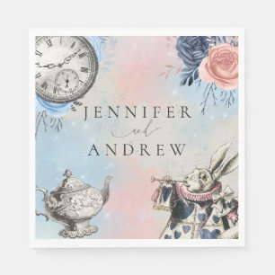 Dusty Blue Vintage Alice in Wonderland Napkins