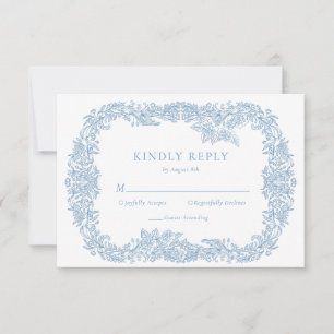 Dusty Blue Vintage Baroque Floral Reply RSVP Card