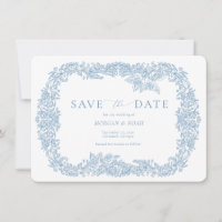 Dusty Blue Vintage Baroque Floral Save the Date
