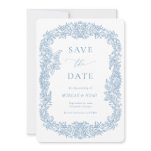 Dusty Blue Vintage Baroque Floral Save the Date