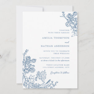 Dusty Blue Vintage Botanical Floral Wedding Invitation