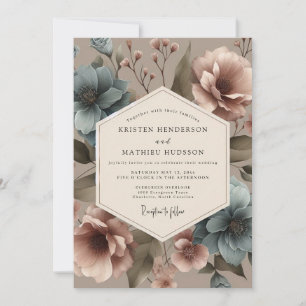 Dusty Blue Vintage Bouquet Wedding Invitation