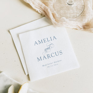 Dusty Blue Vintage Calligraphy Wedding Napkins