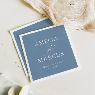 Dusty Blue Vintage Calligraphy Wedding Napkins