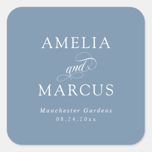 Dusty Blue Vintage Calligraphy Wedding Square Sticker