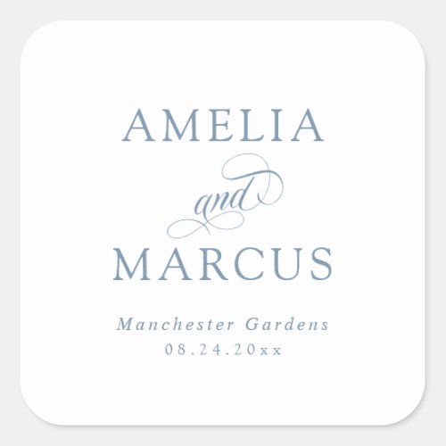 Dusty Blue Vintage Calligraphy Wedding Square Sticker