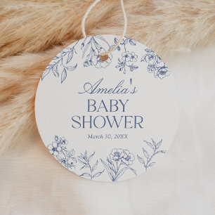 Dusty Blue Vintage Chinoiserie Baby Shower Favor Tags