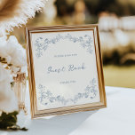 Dusty Blue Vintage Chinoiserie Guest Book Poster<br><div class="desc">Dusty blue rustic floral vintage chinoiserie wedding 'Guest Book' poster.</div>