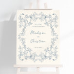 Dusty Blue Vintage Chinoiserie Wedding Welcome Foam Board<br><div class="desc">Dusty blue rustic floral vintage chinoiserie wedding welcome sign.</div>