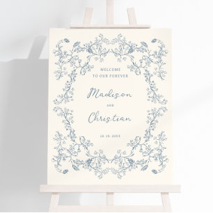 Dusty Blue Vintage Chinoiserie Wedding Welcome Foam Board