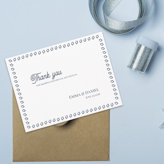Dusty Blue Vintage Classic Wedding Thank You Postcard (Dusty Blue Vintage Wedding Thank You Card | Elegant Classic Border Personalized Reception Thank You )
