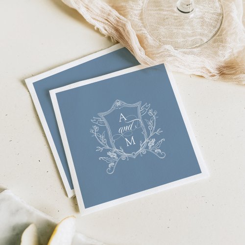 Dusty Blue Vintage Crest Wedding Thank You Napkins