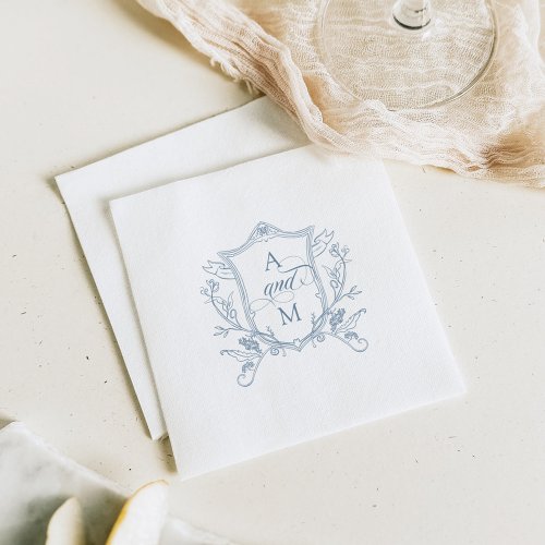 Dusty Blue Vintage Crest Wedding Thank You Napkins