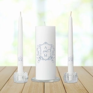 Dusty Blue Vintage Crest Wedding Thank You Unity Candle Set