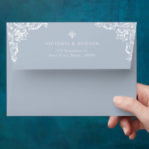 Dusty Blue Vintage Elegant Wedding Return Address Envelope