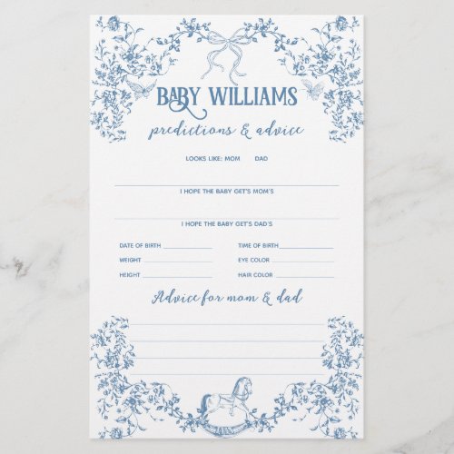 Dusty Blue Vintage Floral Baby Prediction Game