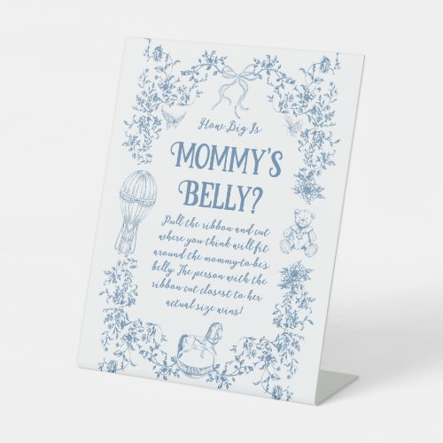 Dusty Blue Vintage Floral Baby Shower Mom Belly Pedestal Sign