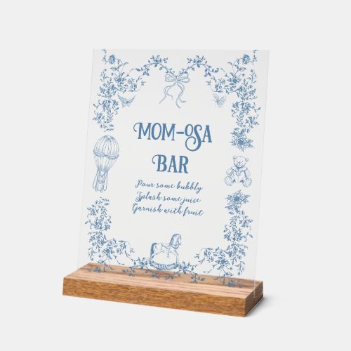 Dusty Blue Vintage Floral Baby Shower Momosa Bar Acrylic Sign