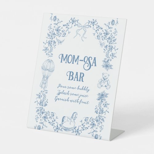 Dusty Blue Vintage Floral Baby Shower Momosa Bar Pedestal Sign