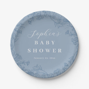 Dusty Blue Vintage Floral Baby Shower Paper Plates