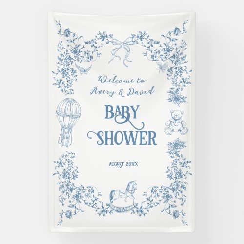 Dusty Blue Vintage Floral Baby Shower welcome Banner