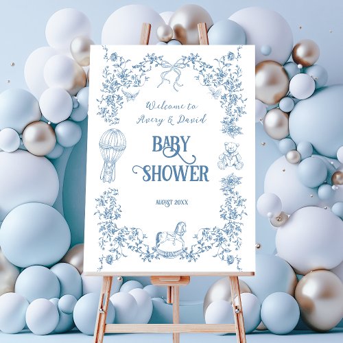 Dusty Blue Vintage Floral Baby Shower welcome Foam Board