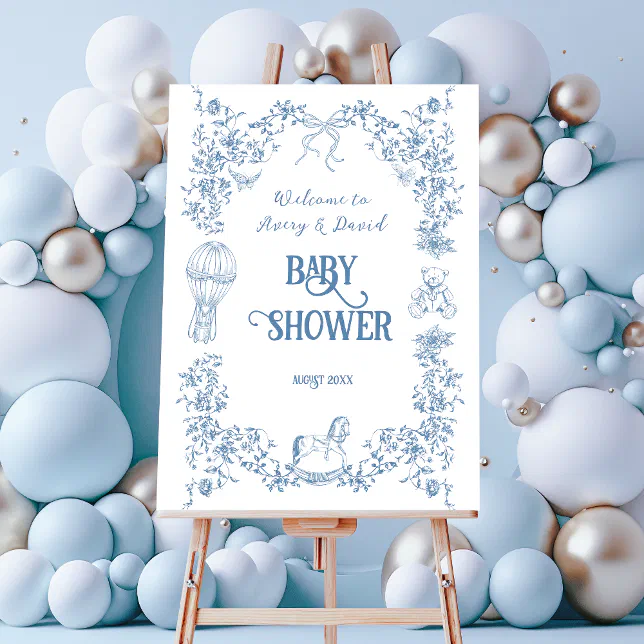 Dusty Blue Vintage Floral Baby Shower welcome Foam Board | Zazzle