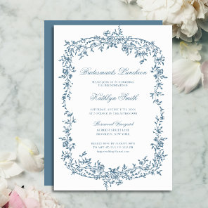 Dusty Blue Vintage Floral Bridesmaids Luncheon Invitation