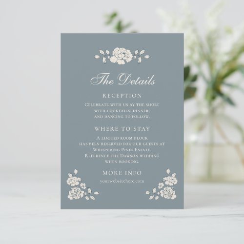 Dusty Blue Vintage Floral Details Enclosure Card