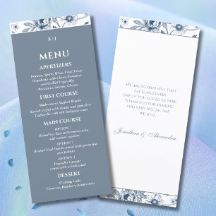 Dusty Blue Vintage Floral French Wedding Menu